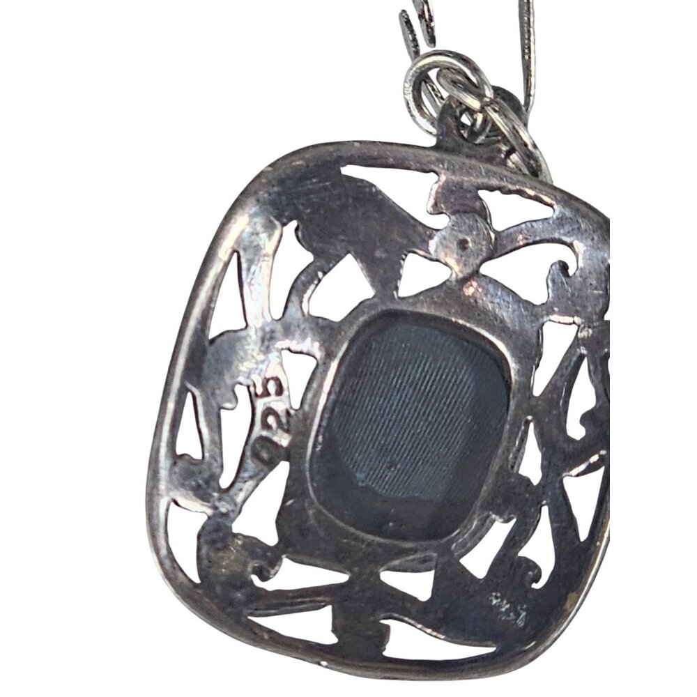 VINTAGE STERLING SILVER BLUE TURQUOISE EARRINGS FINE SCROLL BORDER SQUARE SHAPE - Picture 3 of 5